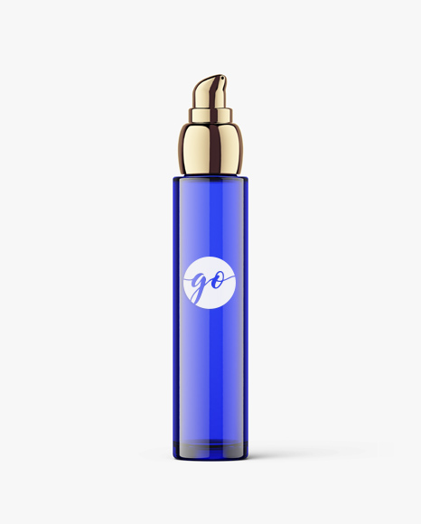 Glass bottle blue mockup with airless pump